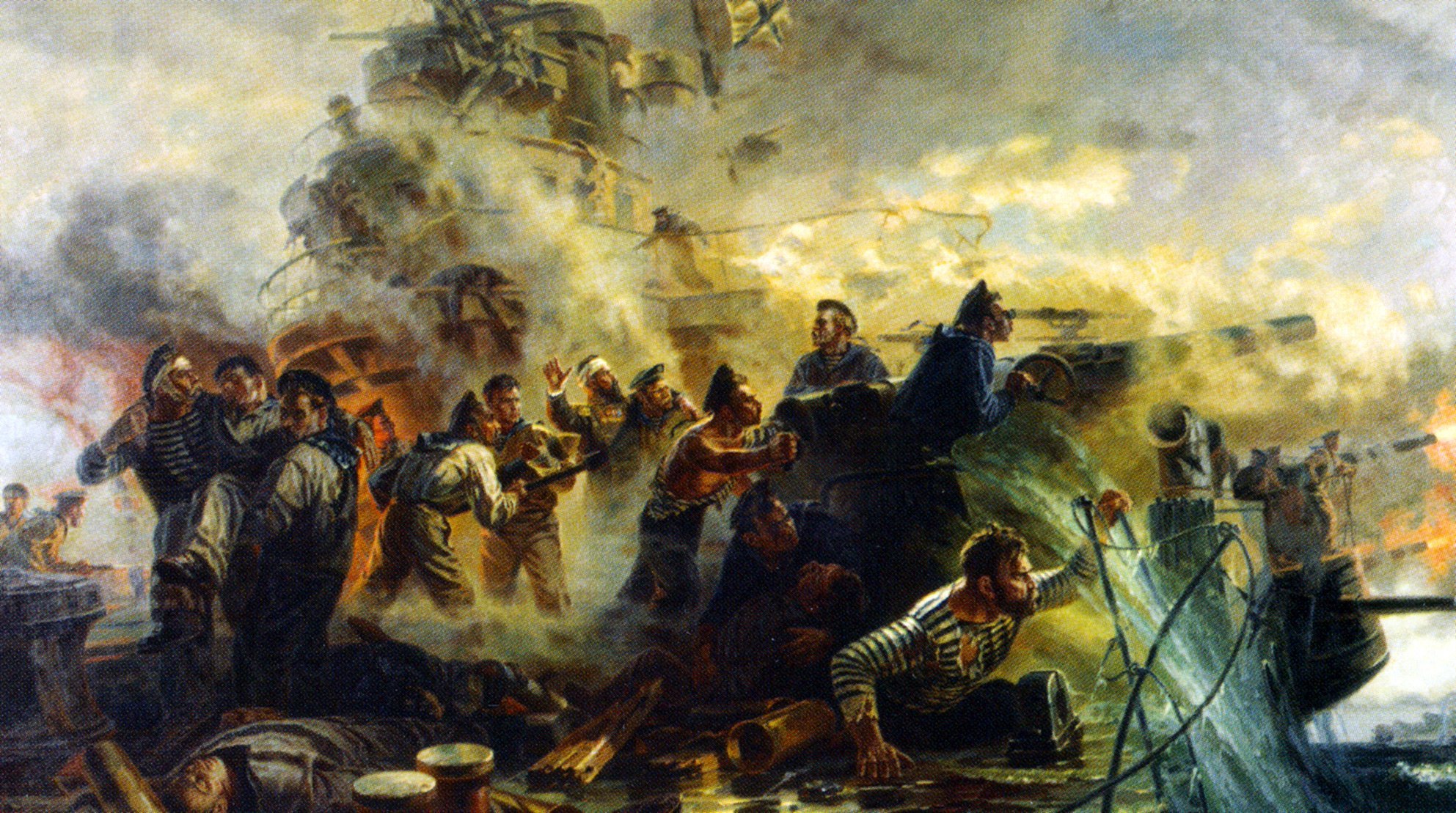 1905 год мир. Крейсер Варяг картина Петра Мальцева. Бой крейсера Варяг картина.