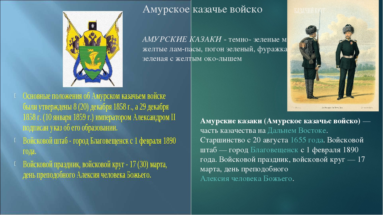 Традиции казачьих войск. Амурское казачье войско. Презентация Амурское казачество. Амурское казачье войско история. Создание Амурского казачьего войска.